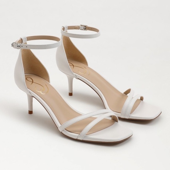 NIB Sam Edelman Peonie Kitten Heel Sandal White Leather Ankle Strap Resort 9.5 - Picture 3 of 17